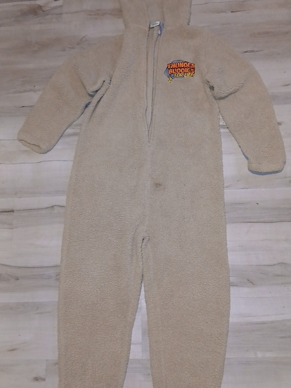 Ted One-Piece Fleece Zipper Romper - Thunder Buddies Patch - Beige